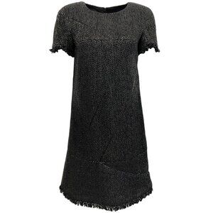 Chanel Black Tweed Dress with Piping and Fringe